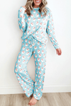 Santa Print Long Sleeve Top and Pants Lounge Set