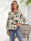 Printed Notched Long Sleeve Blouse