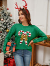 Sequin Candy Cane Round Neck Long Sleeve Sweater