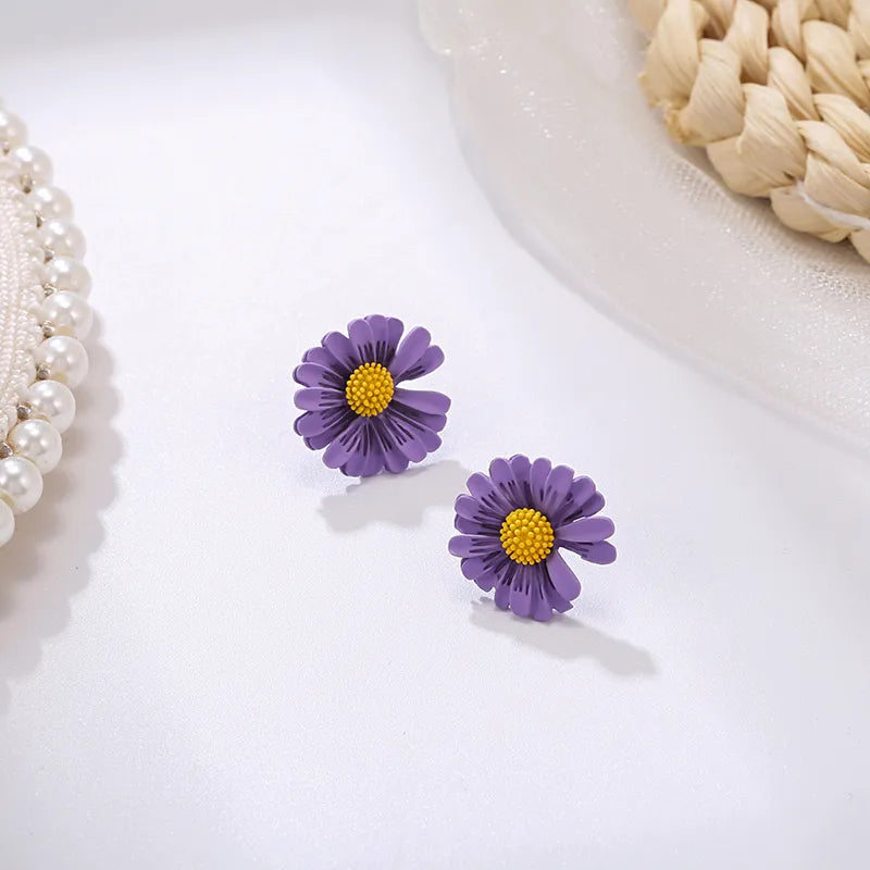 Purple Daisy Stud Earrings
