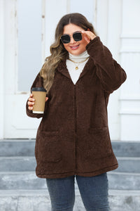 Plus Size Zip Up Long Sleeve Hooded Outerwear