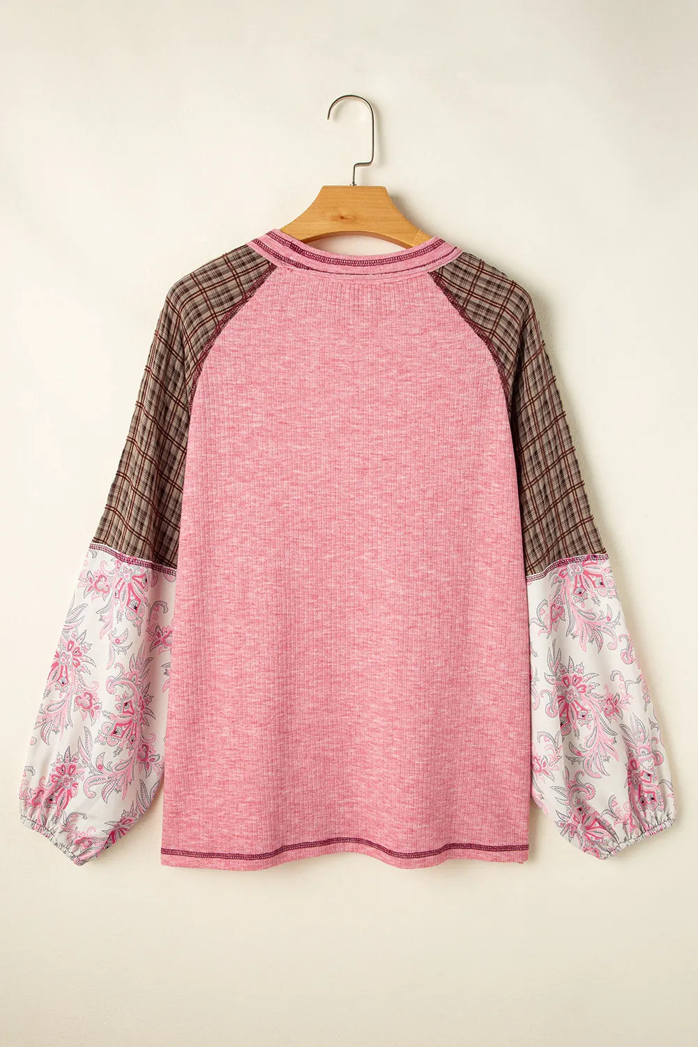 Contrast Stitching Round Neck Long Sleeve Top