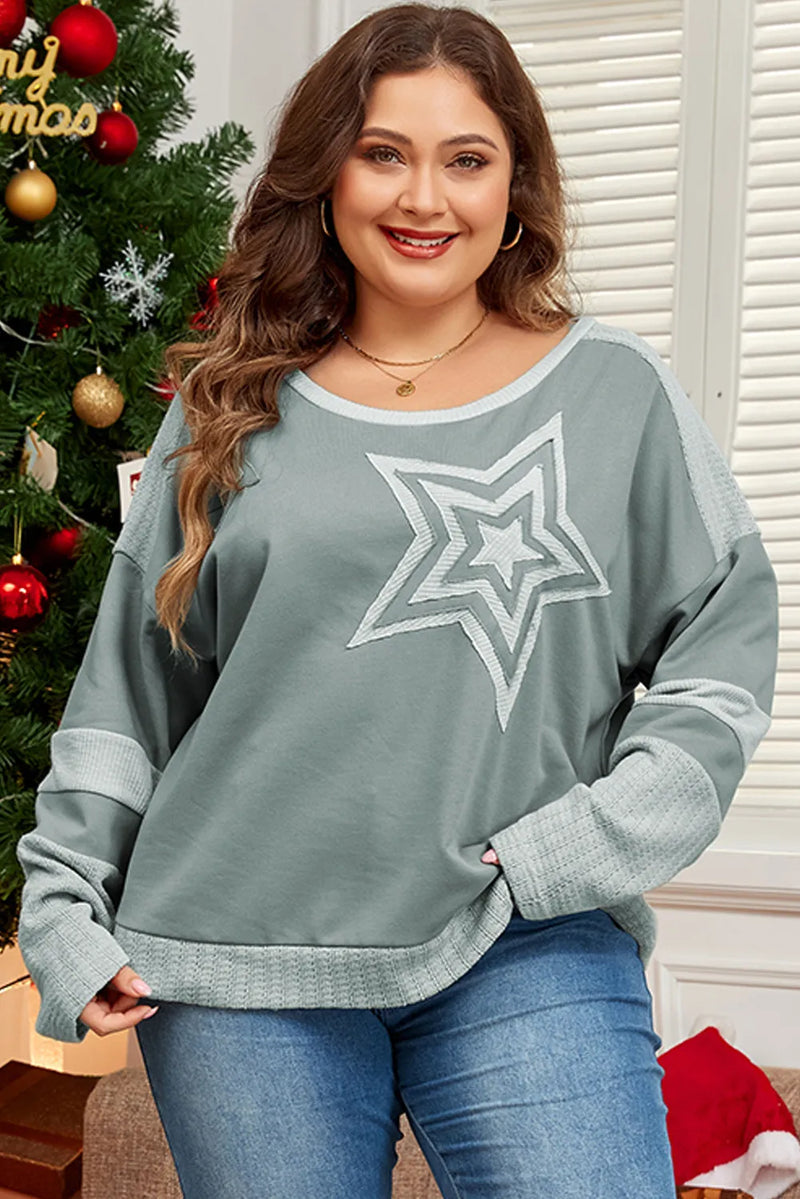 Plus Size Star Round Neck Long Sleeve Top