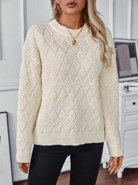 Round Neck Long Sleeve Woven Sweater