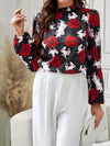 Frill Floral Mock Neck Long Sleeve Top