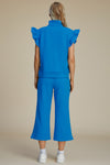 Double Take Full Size Texture Ruffle Short Sleeve Top and Wide Leg Pants Set