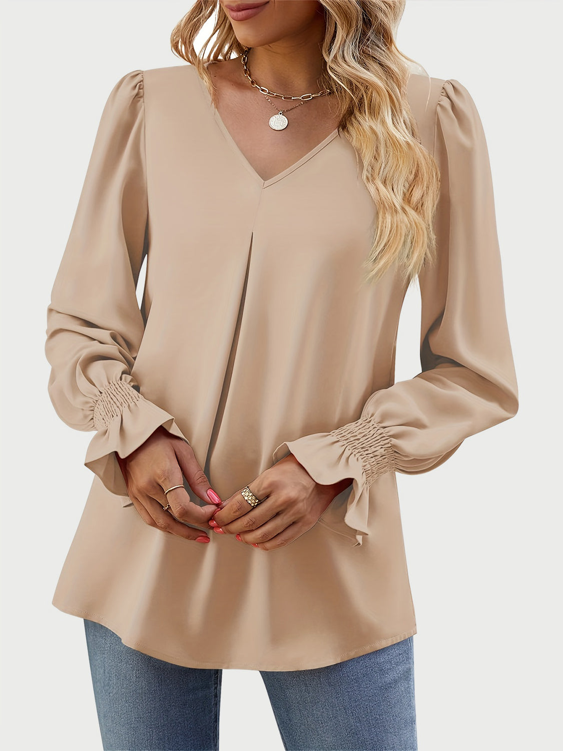 V-Neck Flounce Sleeve Top