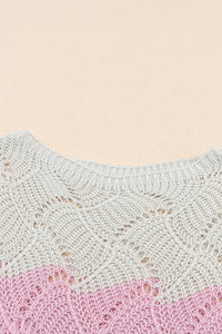 Color Block Openwork Hollow Boat Neck Sweater