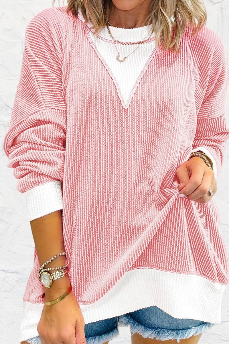 Contrast Round Neck Long Sleeve Sweatshirt