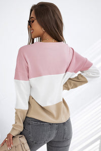 Color Block Waffle Knit Long Sleeve Top