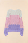 Color Block Openwork Hollow Boat Neck Sweater