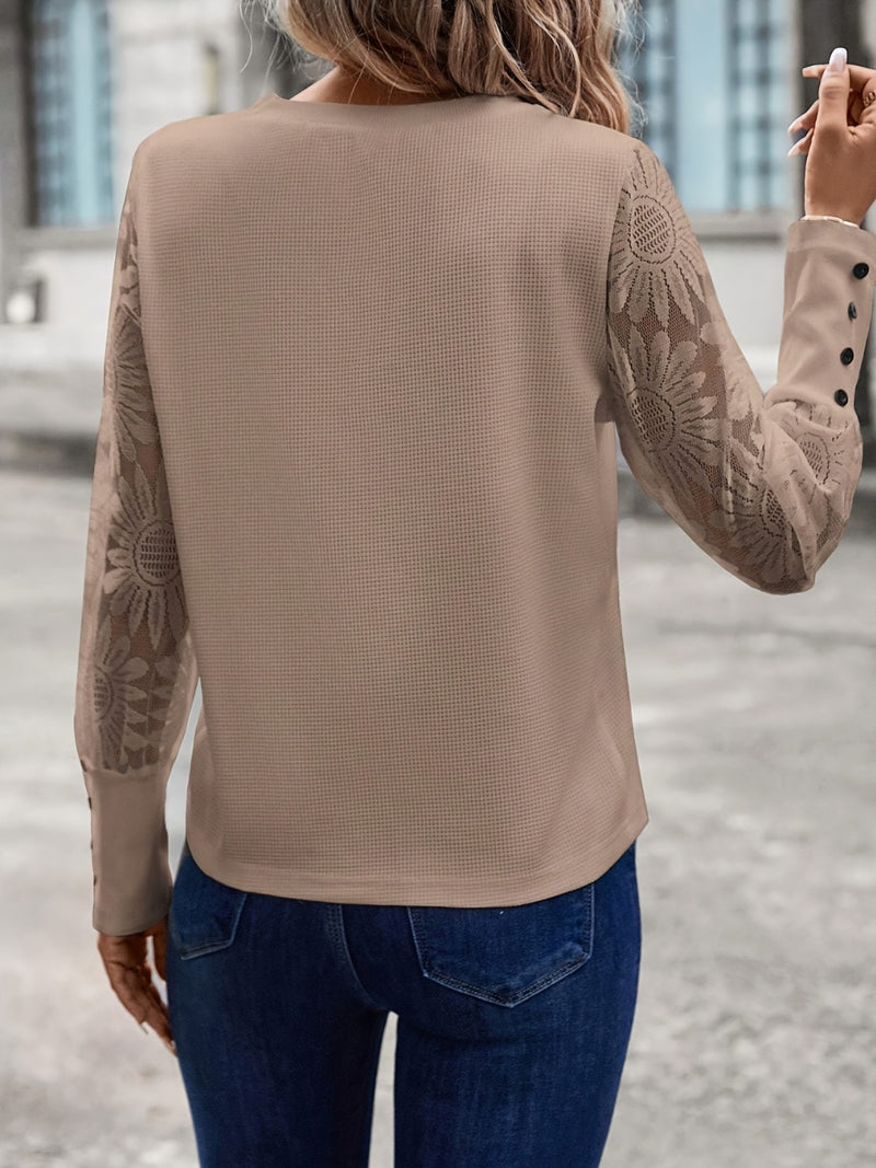 Round Neck Lace Long Sleeve Top