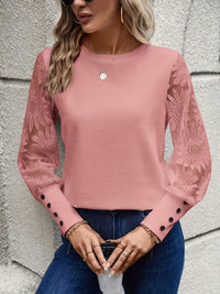 Round Neck Lace Long Sleeve Top