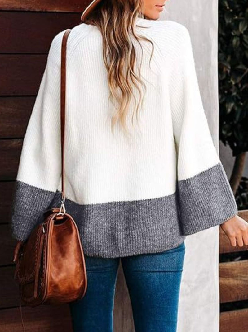 Contrast Round Neck Long Sleeve Sweater