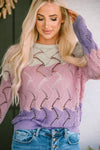 Color Block Openwork Hollow Boat Neck Sweater