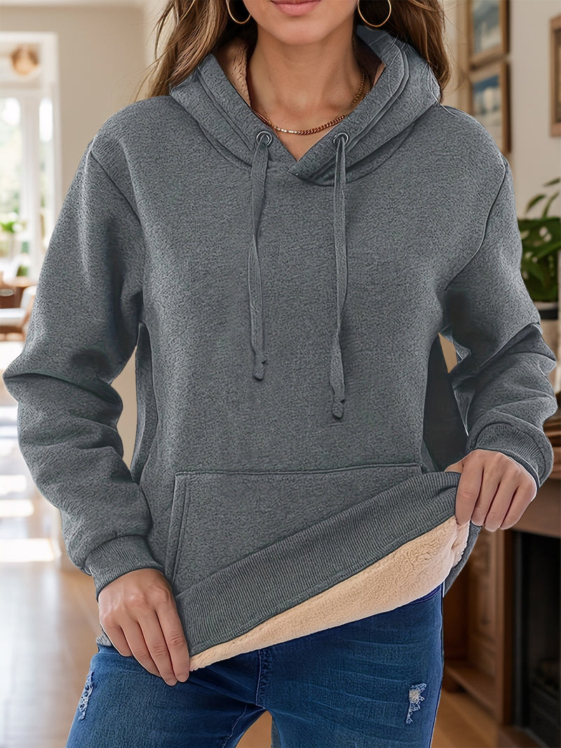 Drawstring Long Sleeve Hoodie with Kangaroo Pocket