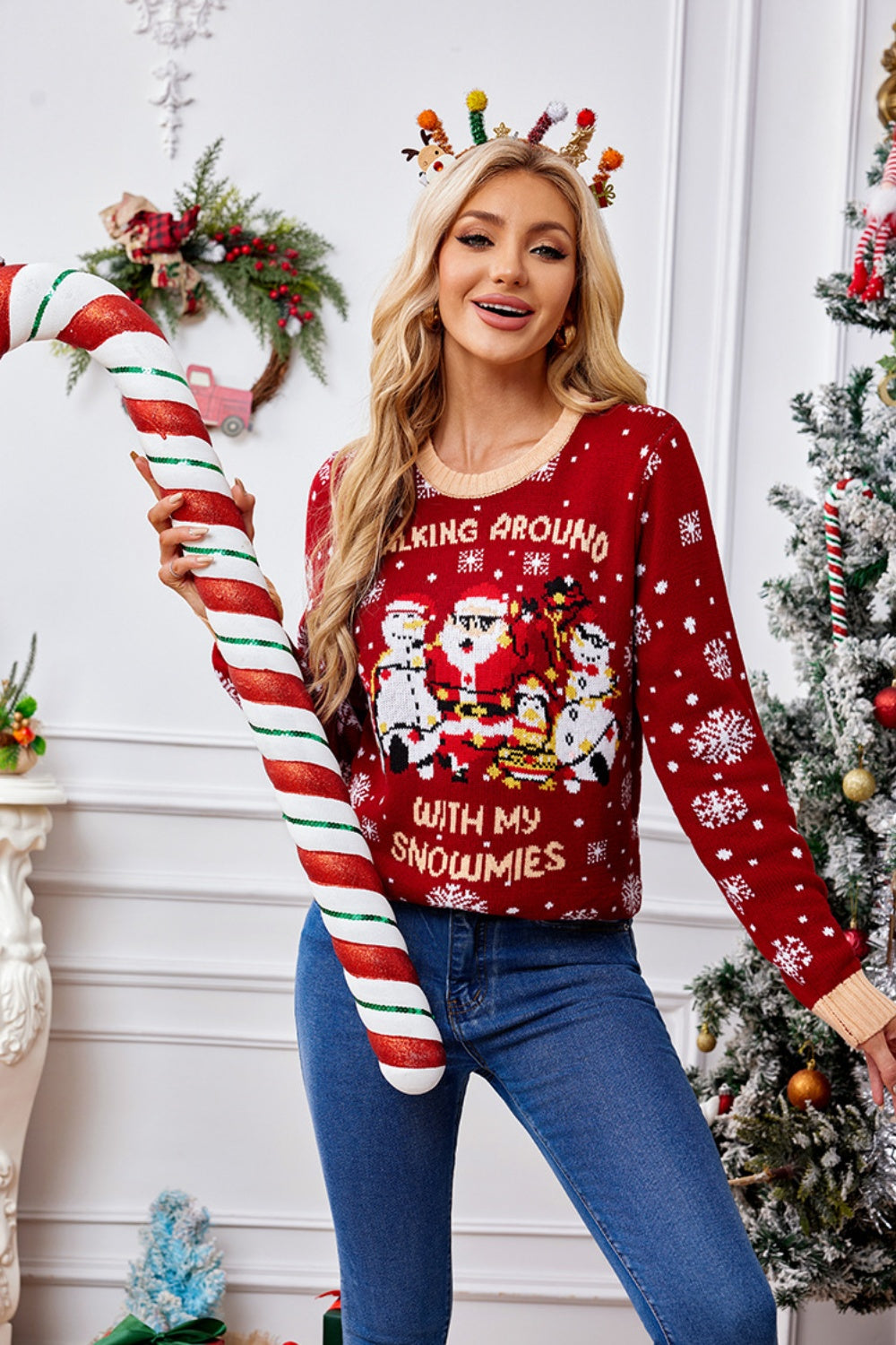 Christmas Pattern Round Neck Long Sleeve Sweater