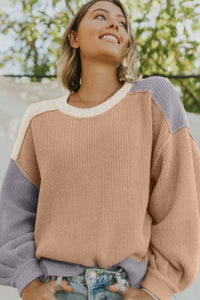 Color Block Round Neck Drop Shoulder Sweater