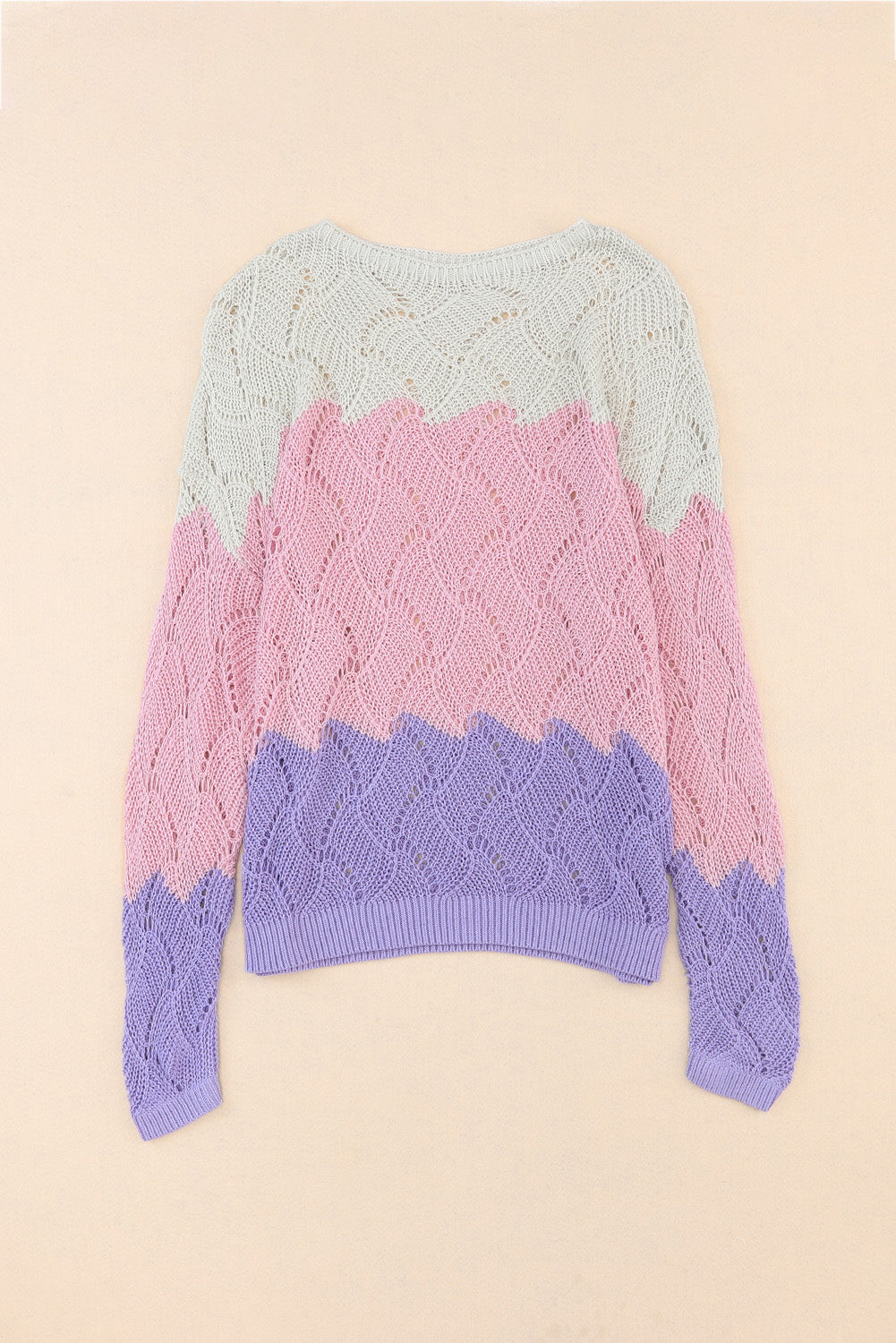 Color Block Openwork Hollow Boat Neck Sweater