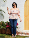 Plus Size Frill Printed Flutter Sleeve Blouse