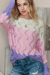 Color Block Openwork Hollow Boat Neck Sweater