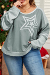 Plus Size Star Round Neck Long Sleeve Top