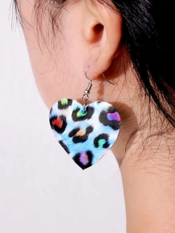 Leopard Print Heart Earrings