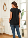 Swiss Dot Notched Cap Sleeve Blouse