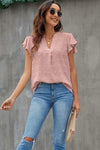 Swiss Dot Notched Cap Sleeve Blouse