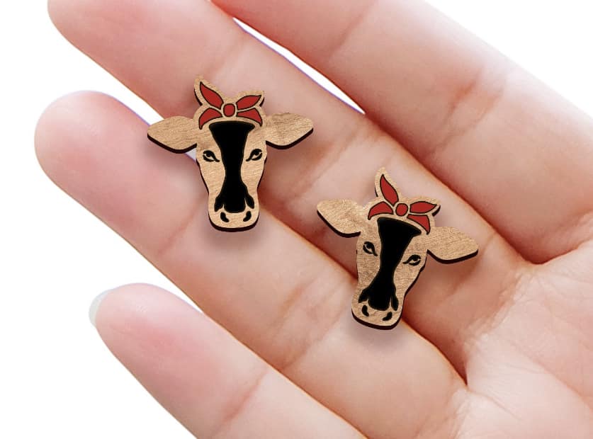 Handmade Cow Shaped Stud Earrings