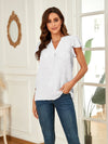 Swiss Dot Notched Cap Sleeve Blouse